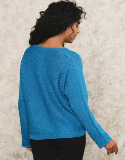 Pull ample bleu métallisé