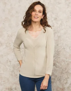 Pull beige maille ajourée