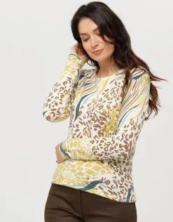 Pull blanc à motifs